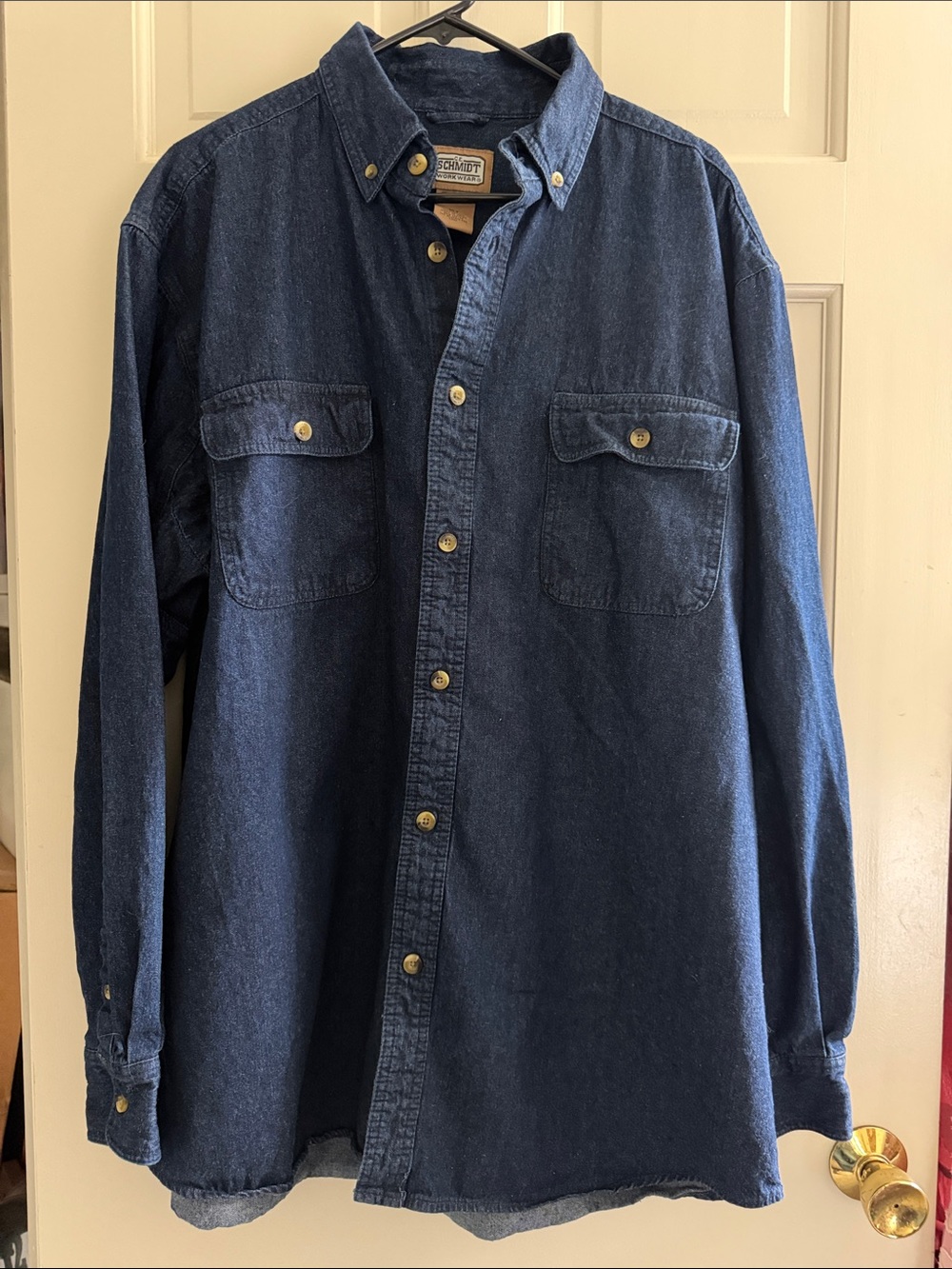 C E Schmidt Navy Blue Denim Button-Down Work Shirt